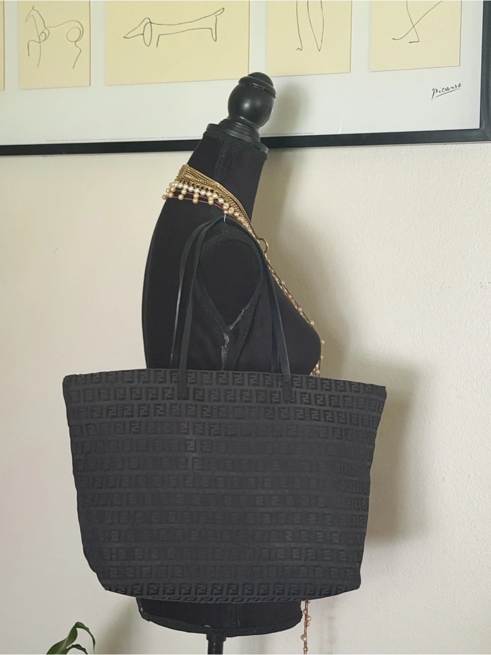 Fendi Black Jacquard Logo Tote